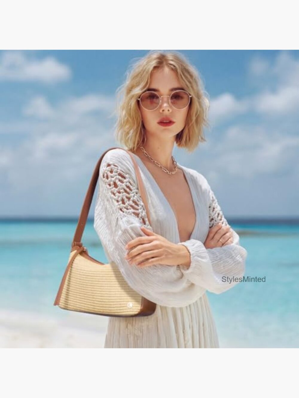 Straw Shoulder Bag Woven Handbag Summer Beach Tote Wide Adjustable Strap - Picture 2 of 6